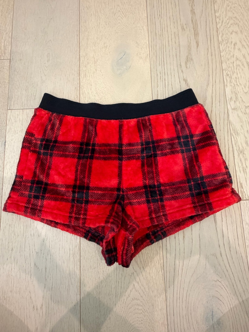 PINK Victoria's Secret Red & Black Plaid Plush Lounge Shorts